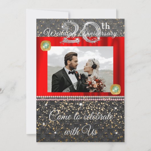 ブラック、プラチナ&パールズ 20周年記念結婚式 招待状 (正面)