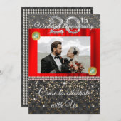 ブラック、プラチナ&パールズ 20周年記念結婚式 招待状 (正面/裏面)