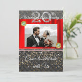 ブラック、プラチナ＆パールズ 20周年記念 結婚式 招待状 (スタンド正面)