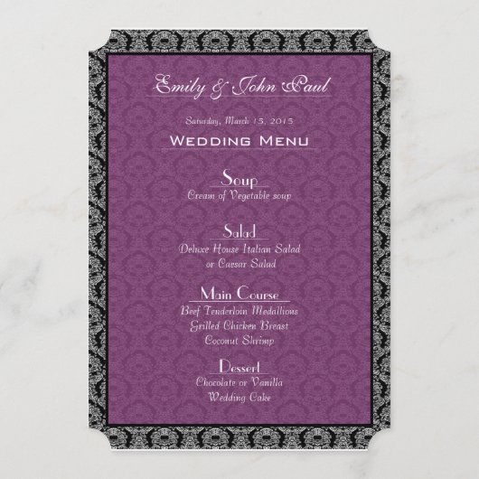 ブラック&プラムペイズリーダマスクウェディングメニュー メニュー (裏面)