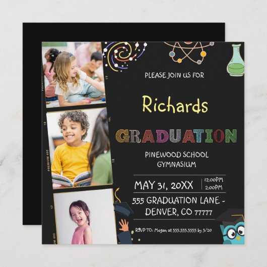 ブラック・プレ・k卒業式の招待状 招待状 (正面/裏面)