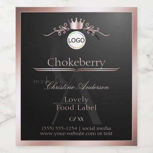 ブラック プロダクト ラベル ローズゴールド フレーム ロゴ モノグラム (シングルラベル)
