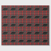 ブラック・ベア・シルエット・パターン・オン・プレイド ラッピングペーパー (フラット)