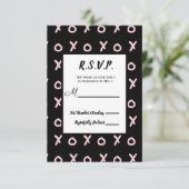 ブラック＆ベビーピンク X O XO XOのトレンディなRSVP返信 出欠カード (スタンド正面)