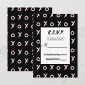 ブラック＆ベビーピンク X O XO XOのトレンディなRSVP返信 出欠カード (正面/裏面)