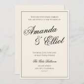 ブラック&ベージュのミニマル結婚リストス 招待状 (正面/裏面)