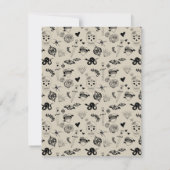 ブラック&ベージュの手描きタトゥーパターン ノートカード (裏面)