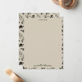 ブラック＆ベージュの手描きタトゥーパターン ノートカード