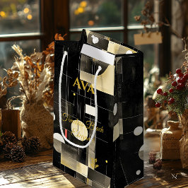 ブラック&ベージュジオメトリックタイムレスエレガンスアート スモールペーパーバッグ