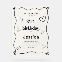 ブラック&ベージュハートミニマル招待状 アクリルサイン