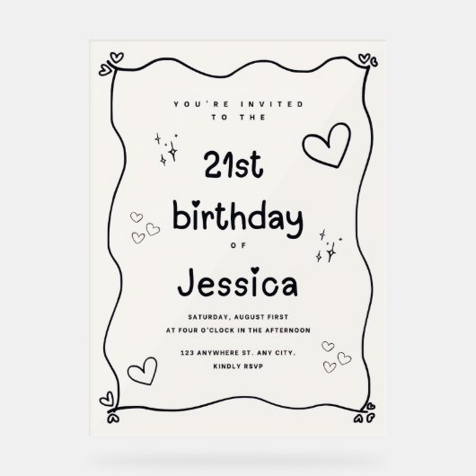 ブラック&ベージュハートミニマル招待状 アクリルサイン (正面)