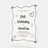 ブラック&ベージュハートミニマル招待状 アクリルサイン (傾斜)