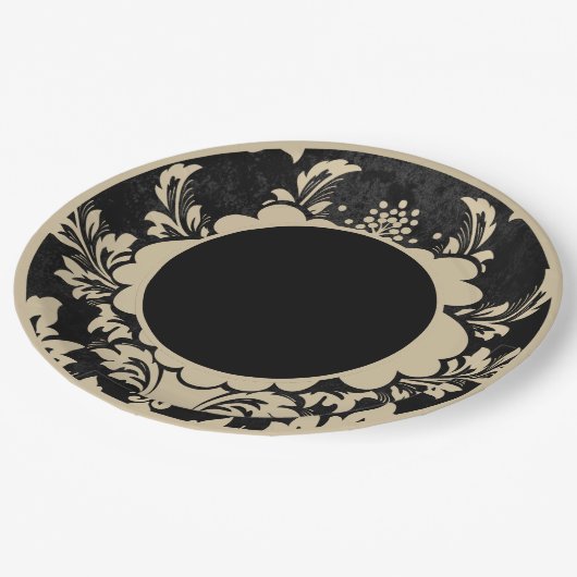 ブラック&ベージュフォーマルフローラ結婚紙プレート ペーパープレート (アングル)