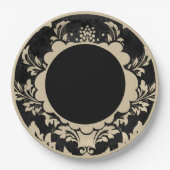 ブラック&ベージュフォーマルフローラ結婚紙プレート ペーパープレート (正面)