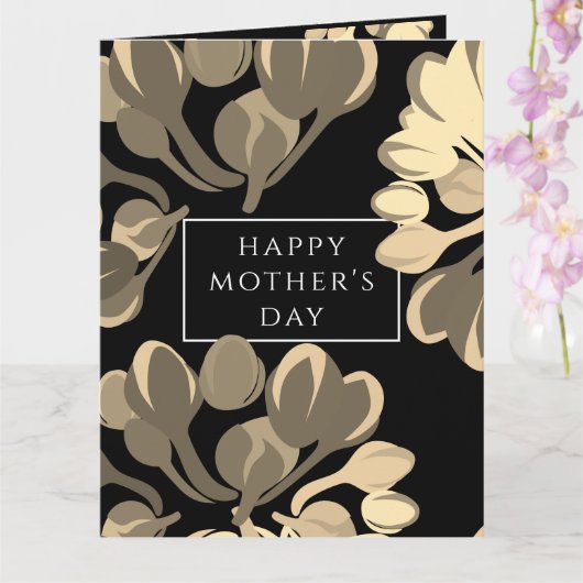 ブラック&ベージュフローラ母の日のグリーティングカード カード (蘭)