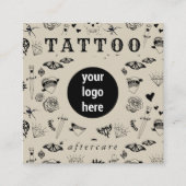 ブラック&ベージュロゴタトゥーアフターケアの手順 スクエア名刺 (正面)