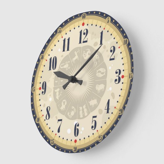 ブラック&ベージュヴィンテージクロック〔占星術の〕十二宮図シンボルや象徴アンティーク ラージ壁時計 (傾斜)