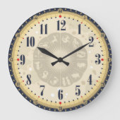 ブラック&ベージュヴィンテージクロック〔占星術の〕十二宮図シンボルや象徴アンティーク ラージ壁時計 (正面)