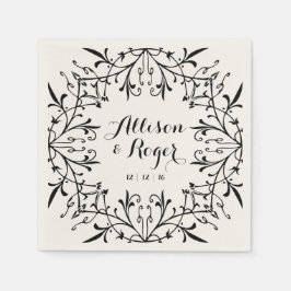 ブラック&ベージュ色ファンシーヴィンテージウェディング スタンダードカクテルナプキン