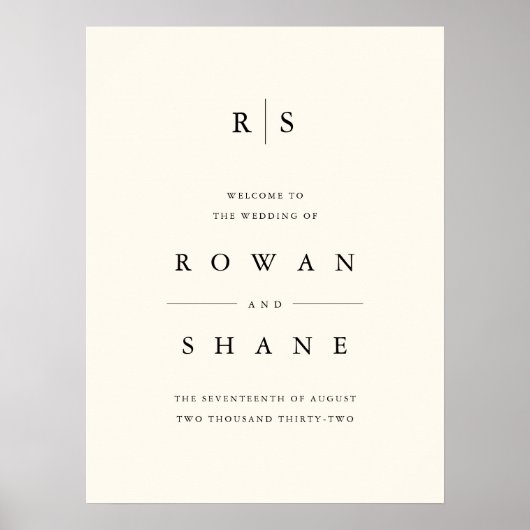 ブラック&ベージュ色モノグラム結婚のウェルカムサイン ポスター (正面)