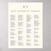 ブラック&ベージュ色モノグラム結婚のシーティングチャート ポスター (正面)