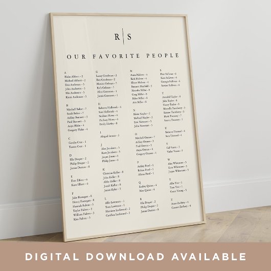 ブラック&ベージュ色モノグラム結婚のシーティングチャート ポスター