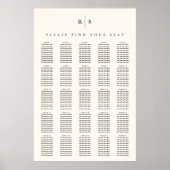 ブラック&ベージュ色モノグラム結婚XLのシーティングチャート ポスター (正面)