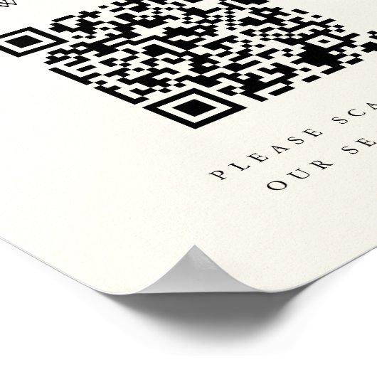 ブラック&ベージュ色モノグラムQRコー結婚ドのシーティングサイン ポスター (角)