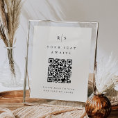 ブラック&ベージュ色モノグラムQRコー結婚ドのシーティングサイン ポスター