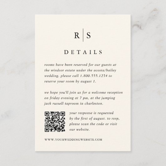 ブラック&ベージュ色結婚モノグラムのQRコード エンクロージャーカード (正面)