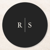 ブラック&ベージュ色編集可能カラーモノグラム結婚ズ ラウンドペーパーコースター (正面)