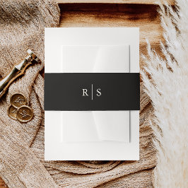 ブラック&ベージュ色編集可能カラーモノグラム結婚ズ 招待状ベリーバンド