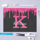 ブラック・ホガーリーット・ピンク・グリッター・ドリップス・モノグラム名 薄葉紙 (クラフト)