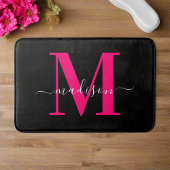 ブラック&ホットピはっきりしたックモノグラムイニシャルガーリー バスマット