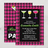ブラック & ホットピンクのハウンドトゥース誕生日パーティー 招待状 (正面/裏面)