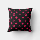 ブラック+ホットピンクカスタムイニシャルモノグラムパターン クッション (裏面)