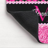 ブラック&ホットピンクグリッターシボロンモノグラム マウスパッド (コーナー)
