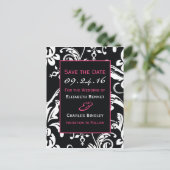 ブラック&ホットピンクコンテンポラリーのカスタム日付を保存 案内ポストカード (スタンド正面)