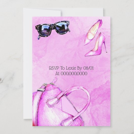 ブラック&ホットピンクファッションスウィート16誕生日パーティー 招待状 (裏面)