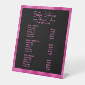 ブラック&ホットピンクフェイクフォイル美しいサロン価格表 台座サイン (正面)