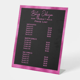 ブラック&ホットピンクフェイクフォイル美しいサロン価格表 台座サイン