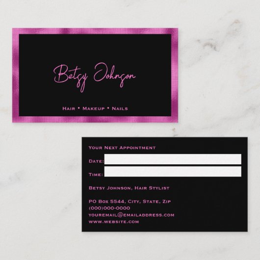 ブラック&ホットピンクフォイルフェイクアポイントメントカード 名刺 (正面/裏面)