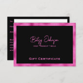 ブラック&ホットピンクフォイルフェイクギフト証明書カード 招待状 (正面/裏面)
