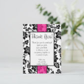 ブラック/ホットピンクフローラダマスクサンキューカード 招待状 (スタンド正面)