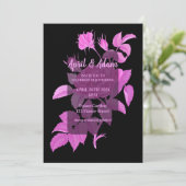 ブラック&ホットピンクフローラバラ結婚式招待状 招待状 (スタンド正面)