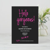 ブラック ホットピンク ハロー gorgeous Galentine's Day xoxo 招待状 (スタンド正面)