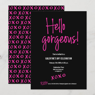 ブラック ホットピンク ハロー gorgeous Galentine's Day xoxo 招待状