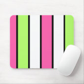 ブラック、ホットピンク、ライムグリーン、ホワイトのストライプ マウスパッド (マウス)