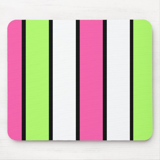 ブラック、ホットピンク、ライムグリーン、ホワイトのストライプ マウスパッド (正面)