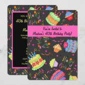 ブラック ホット ピンク ケーキ 40歳の誕生日招待状 招待状 (正面/裏面)